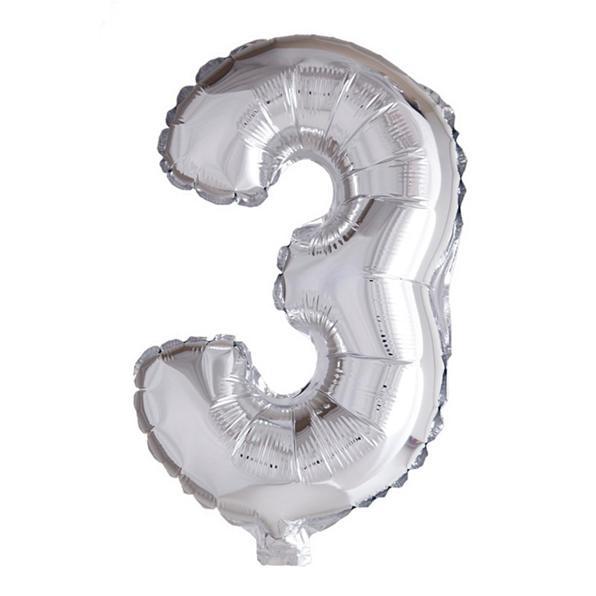 Globos Folienballon Zahl '3' silber 40cm