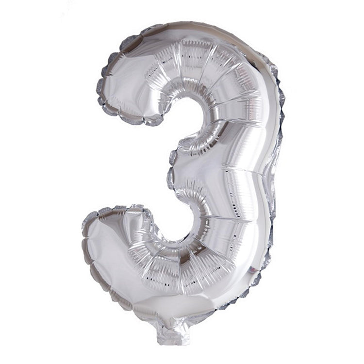 Globos Folienballon Zahl '3' silber 40cm