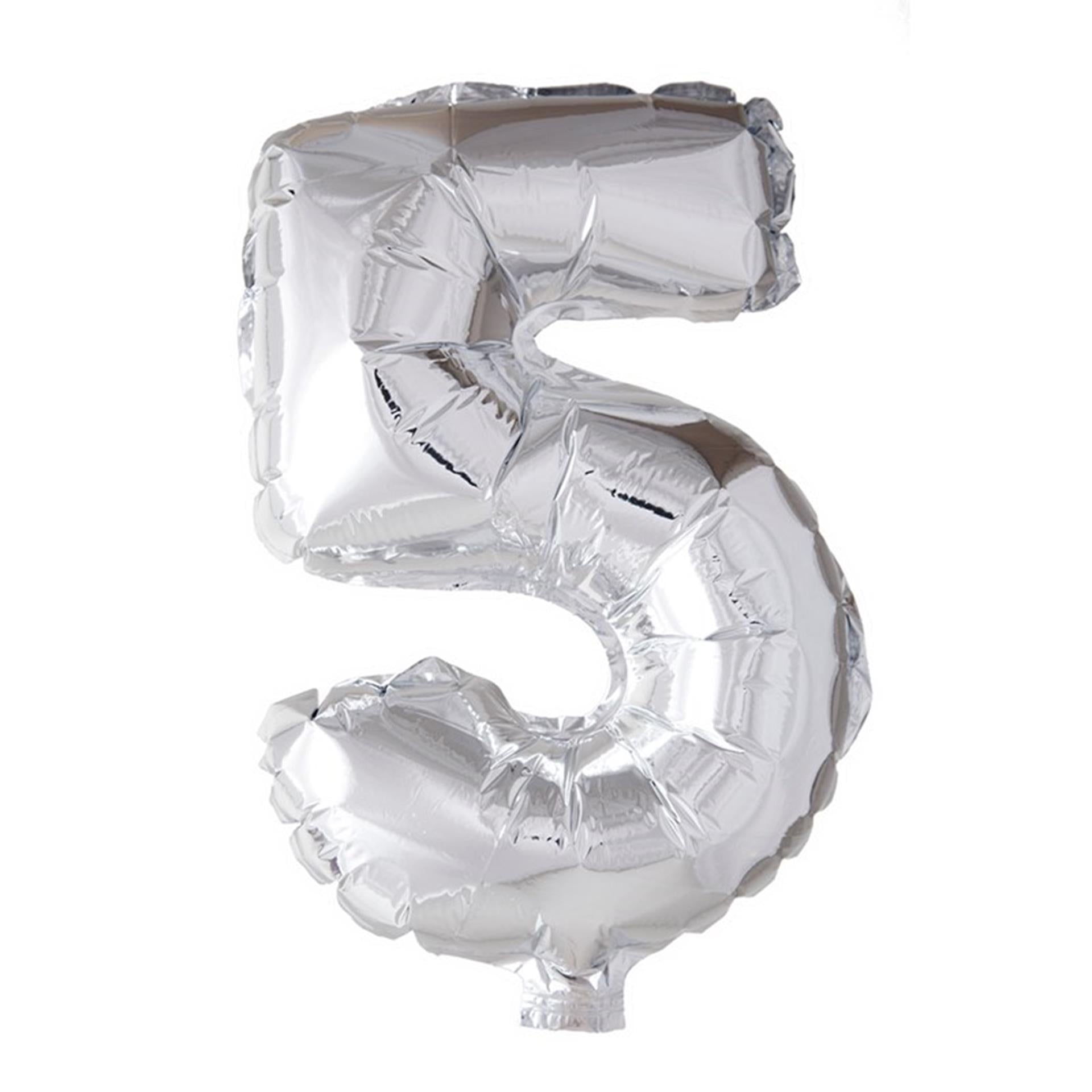 Globos Folienballon Zahl '5' silber 40cm