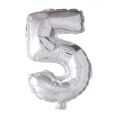 Globos Folienballon Zahl '5' silber 40cm