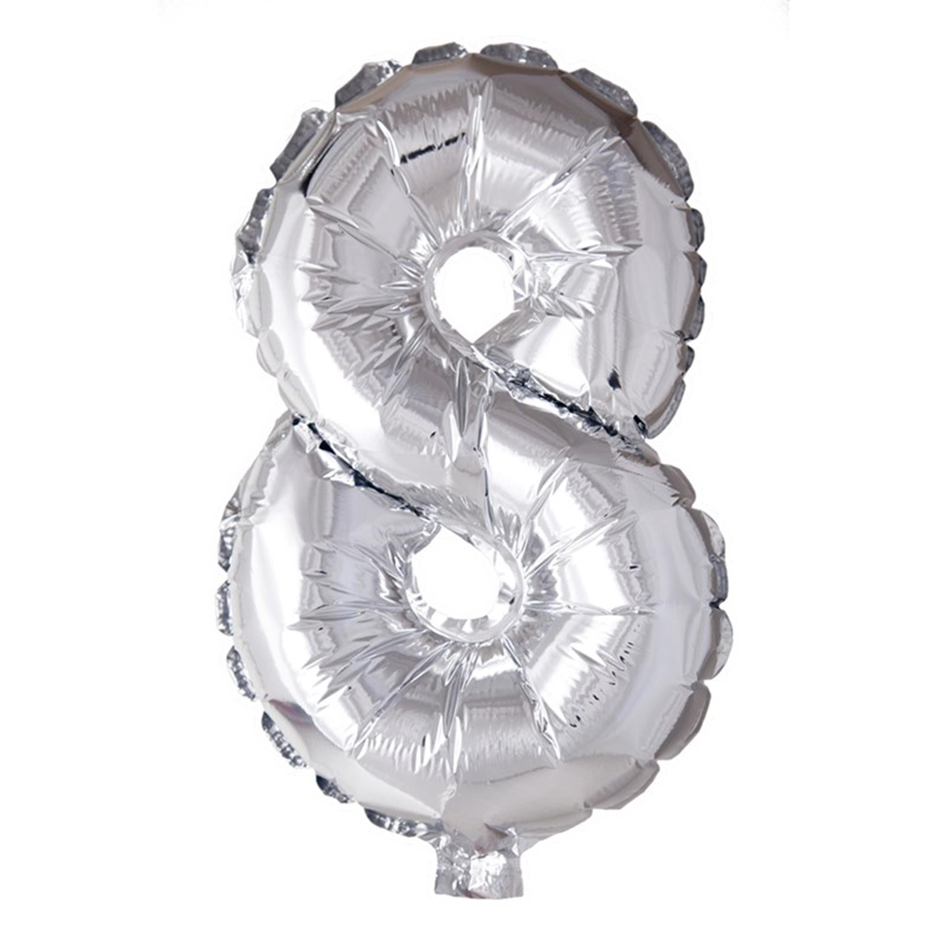 Globos Folienballon Zahl '8' silber 40cm
