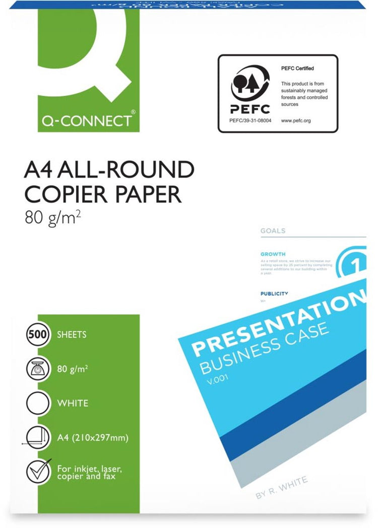Q-Connect Allround-Kopierpapier, ft A4, 80 g, Karton mit 5 Stück à 500 Blatt, weiß