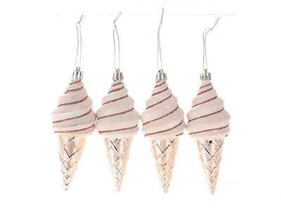 HBX Natural Living Weihnachtsanhänger Eiscreme-Set 4-teilig rosa
