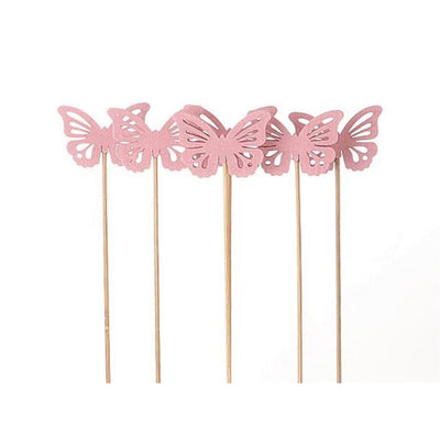 HBx natürlicher lebender Pflanzenstecker Schmetterling 6 Stück 50cm rosa