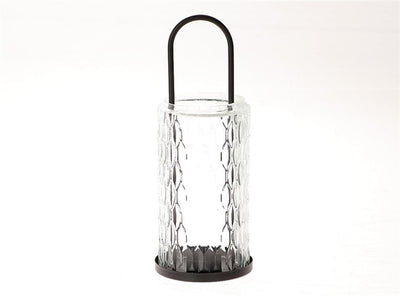 Hbx Natural Living Laterne aus Glas und schwarzem Metall, Durchmesser 10 x 27,5 cm