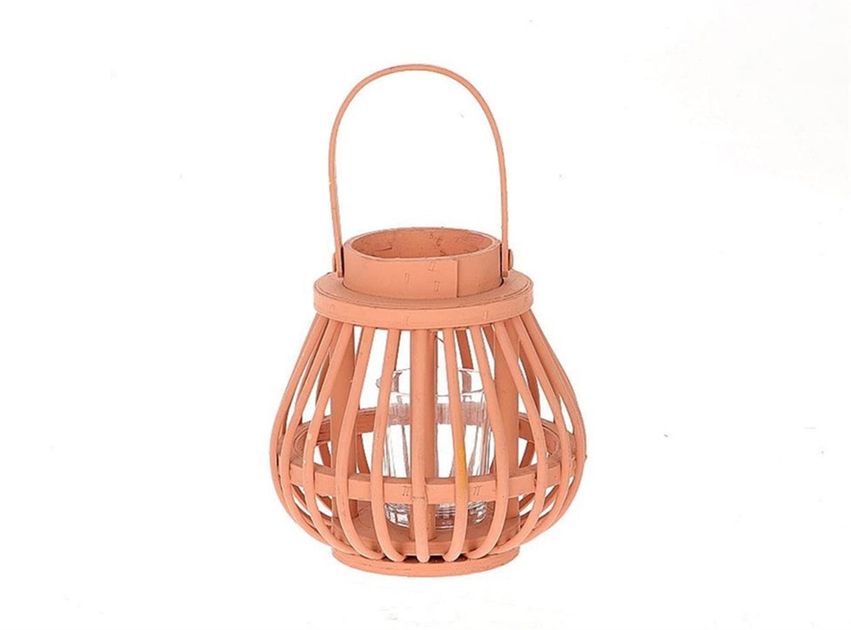 HBx natürliche lebende Laterne mit Glas h15cm rosa