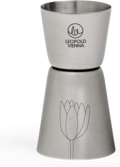 Leopold Vienna – Bar Buddy 20 40 ml Cocktail-Messbecher aus Edelstahl – Pipette mit Lasergravur Blumen
