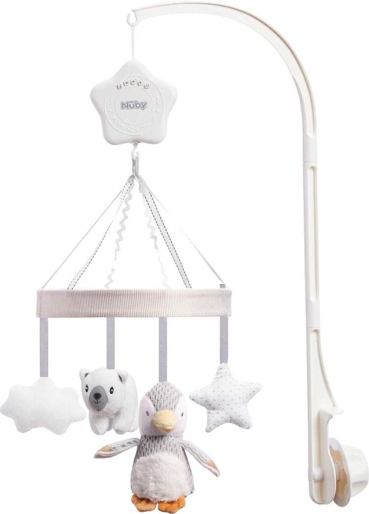 Nûby – kleiner Pinguin-Musik-Mobile – Mobile für Babybett mit niedlichen Figuren und sanften Farben – ab 0 Monaten