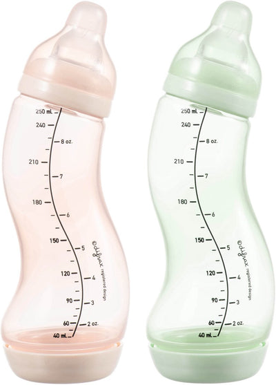 Difrax Natural S Babyflasche – 250 ml – rosa hellgrün – 2 Stück – Anti-Kolik