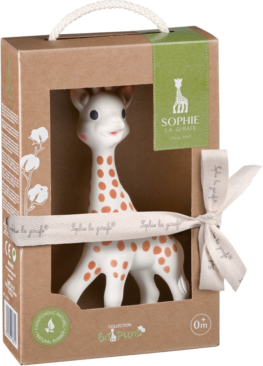 Sophie die Giraffe so'pure - Beißspielzeug - Beißspielzeug - Babyspielzeug - ok-biobasiert - in recycelter Geschenkbox mit Bio-Baumwollschleife - 100 % Naturkautschuk - ab 0 Monaten - 17 cm - Beigebraun