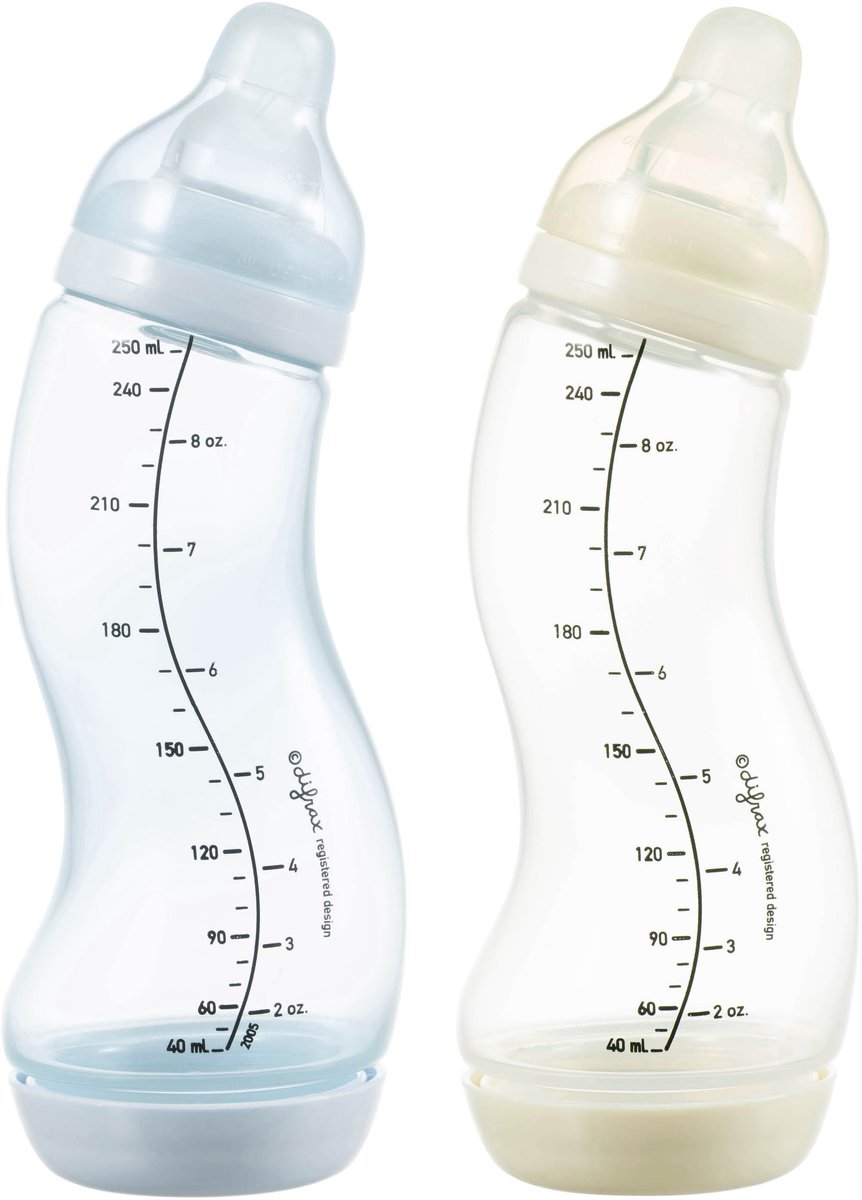 Difrax Natural S Babyflasche – 250 ml – Eisblaue Creme – 2 Stück – Anti-Kolik