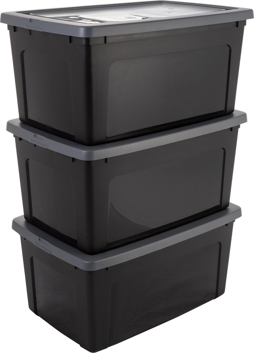 Iris Clearbox Aufbewahrungsbox – 50 l – Kunststoff – Schwarzgrau – 3er-Set