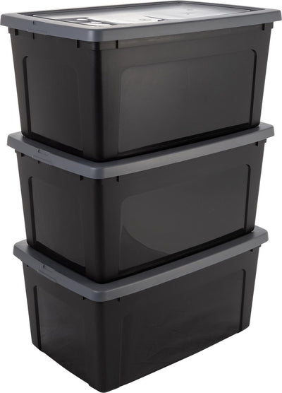 Iris Clearbox Aufbewahrungsbox – 50 l – Kunststoff – Schwarzgrau – 3er-Set