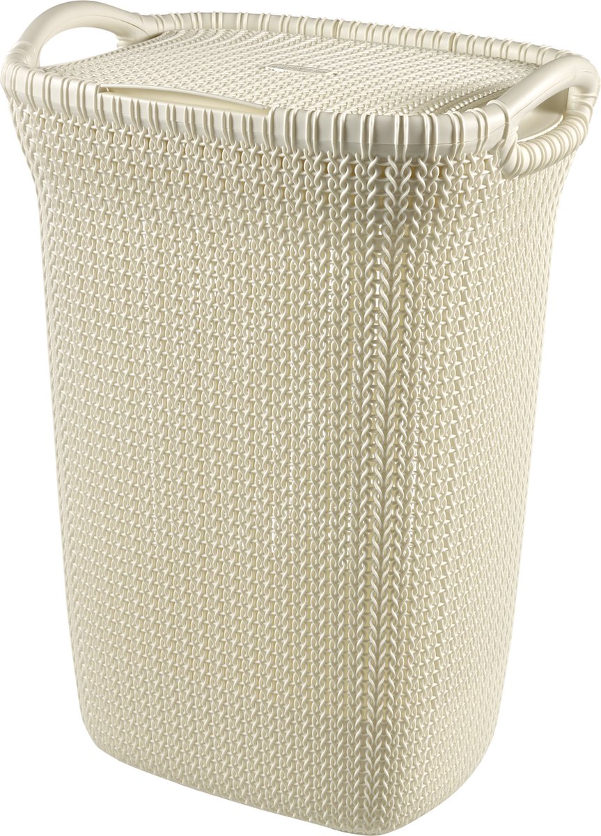 Curver Strickwäschekorb mit Deckel – 57 l – Oasenweiß
