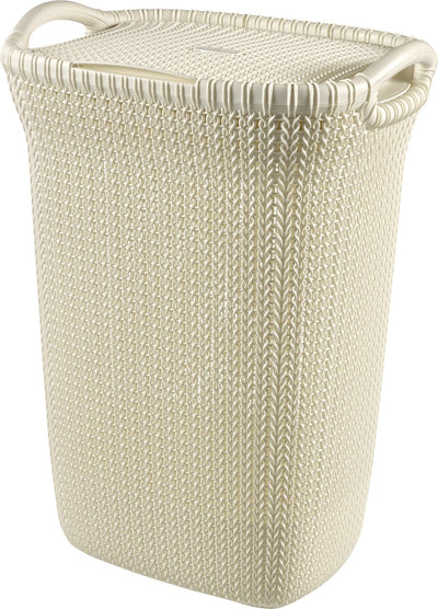 Curver Strickwäschekorb mit Deckel – 57 l – Oasenweiß