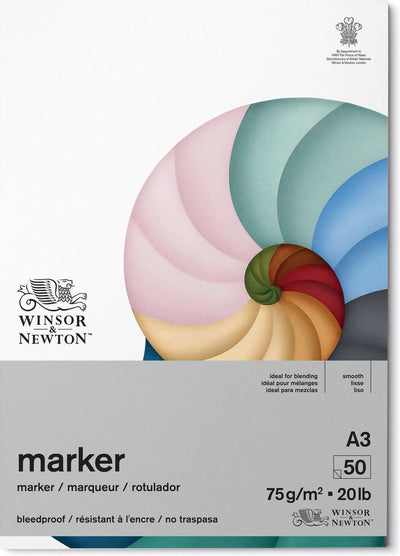 Winsor Newton Bleedproof Markierungsblock – 75 g m², A3, 50 Blatt, Markierungspapier zum Zeichnen, Illustrationsskizzen – Markierungsblock A3