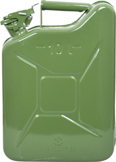 Carpoint Metallkanister 10 Liter – nicht zugelassen – auslaufsicherer Bügelverschluss – für Benzin E85 – stabiler Stahl – grün