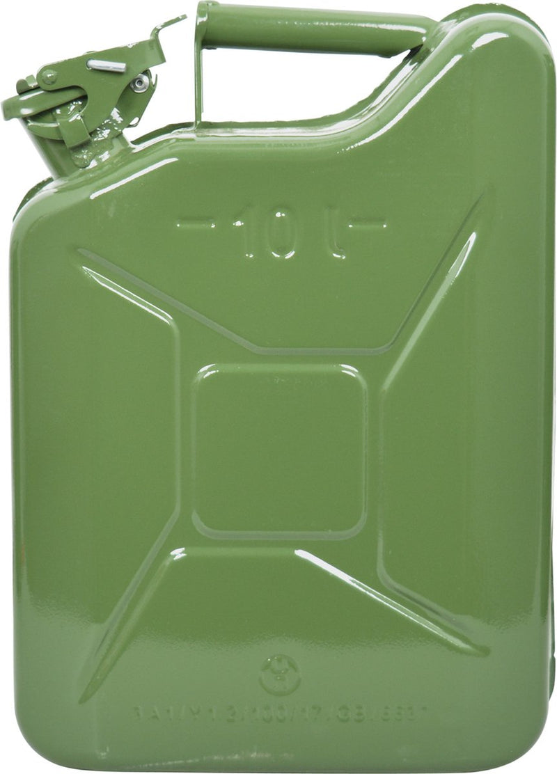 Carpoint Metallkanister 10 Liter – nicht zugelassen – auslaufsicherer Bügelverschluss – für Benzin E85 – stabiler Stahl – grün