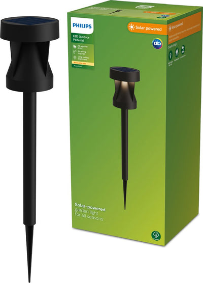 Philips LED Philips Avery Sockellampe mit Spieß – Solar-Außenlampe – warmweißes Licht; 2700 K – Schwarz – Solarenergie – Gartenwegbeleuchtung
