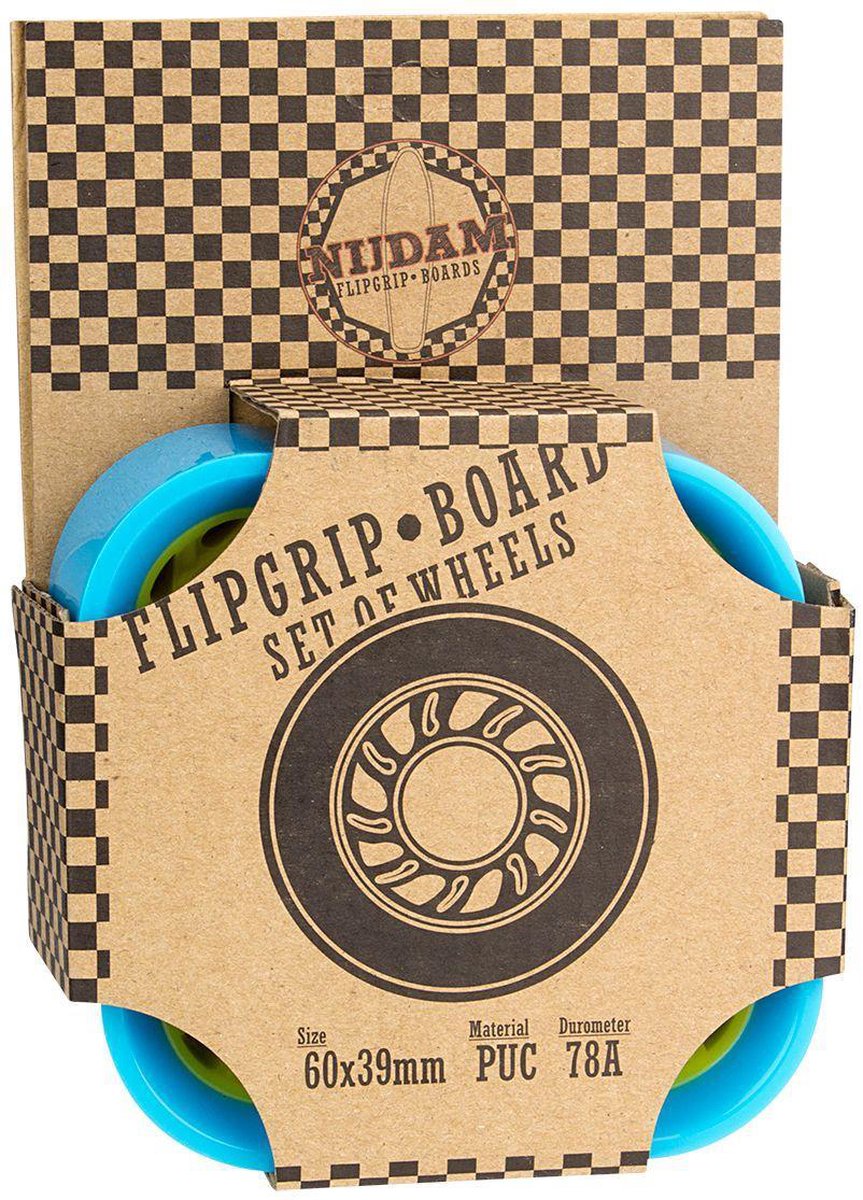 Nijdam Flip-Grip-Board-Räder – 60 x 39 mm – 4 Stück – blau gelb