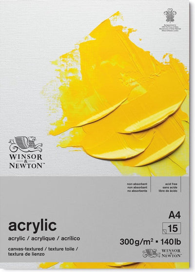 Winsor Newton 6534005 Galeria Acrylpapierblock – 300 g m², A4, 15 Blatt, geklebt, Leinwandstruktur – Acrylblock A4