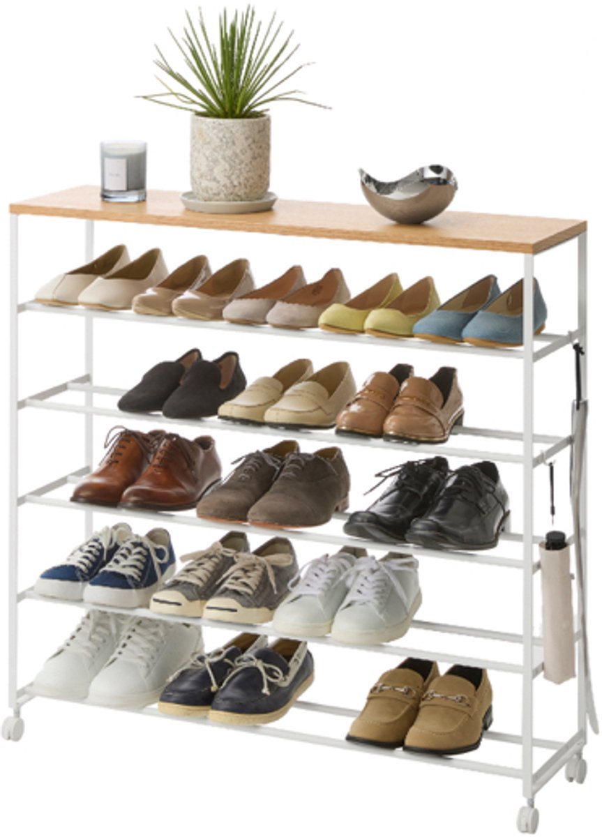Yamazaki Tower-Schuhregal auf Rollen, 5-stöckig – weiß