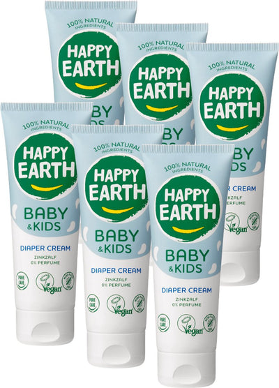 Happy Earth Bundle Zink-Po-Creme Baby Kids – 100 % natürlich – frei von Mikroplastik – Babypflege – parfümfrei – mit Zinkoxid – Windelsalbe – geeignet für Neugeborene – 6 x 75 ml – Vorteilspack