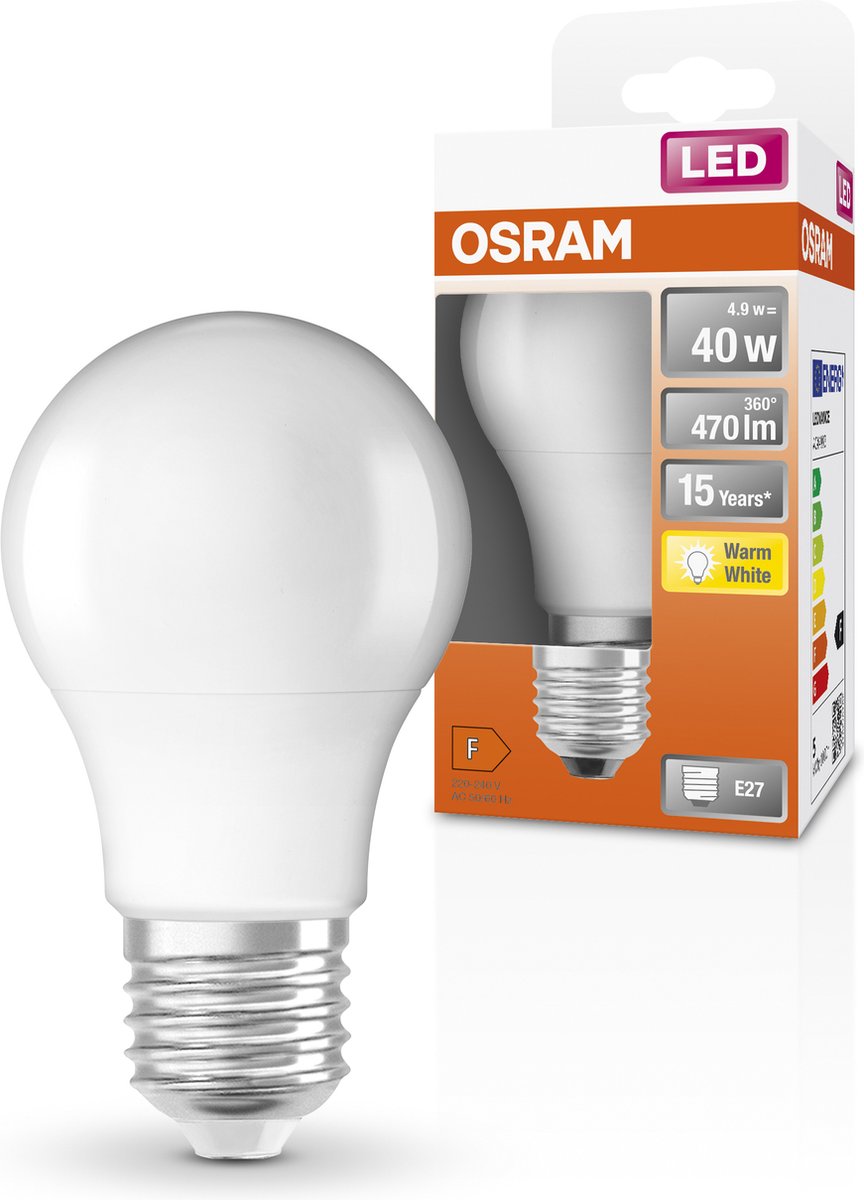 Osram LED-Lampe - Classic A 40 - E27 - matt - 4,9 W - 470 Lumen - Warmweiß - nicht dimmbar