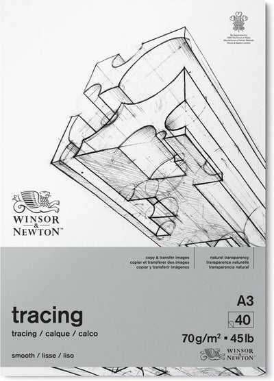 Winsor Newton 6674002 Transparentpapierblock A3, 70 g/m², 40 Blatt, transparentes Papier zum Zeichnen, Skizzieren, Überlagern