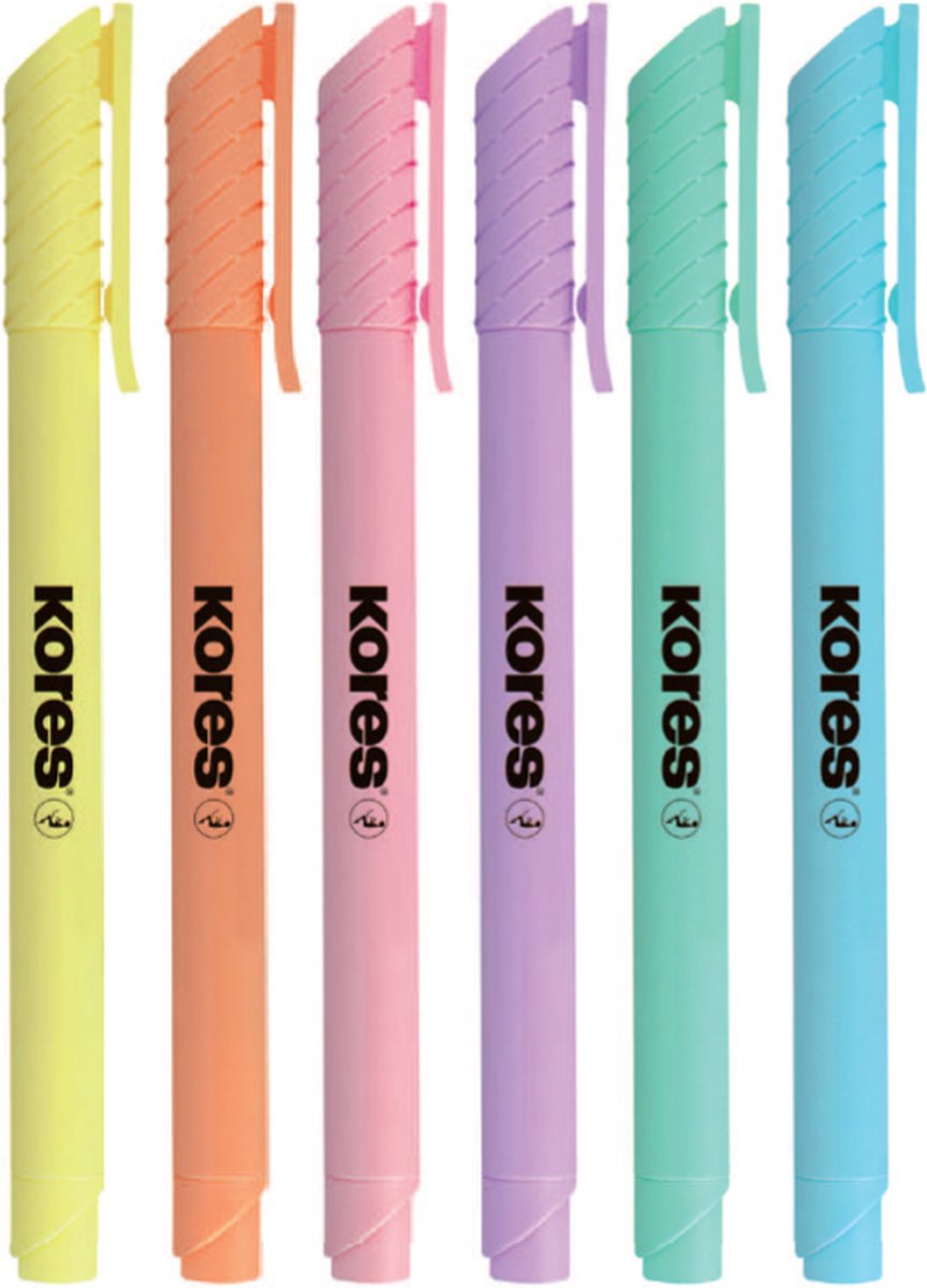 Kores Textmarker High Liner Pastell, Keilspitze 3 mm, Set mit 6 Stück