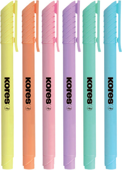 Kores Textmarker High Liner Pastell, Keilspitze 3 mm, Set mit 6 Stück