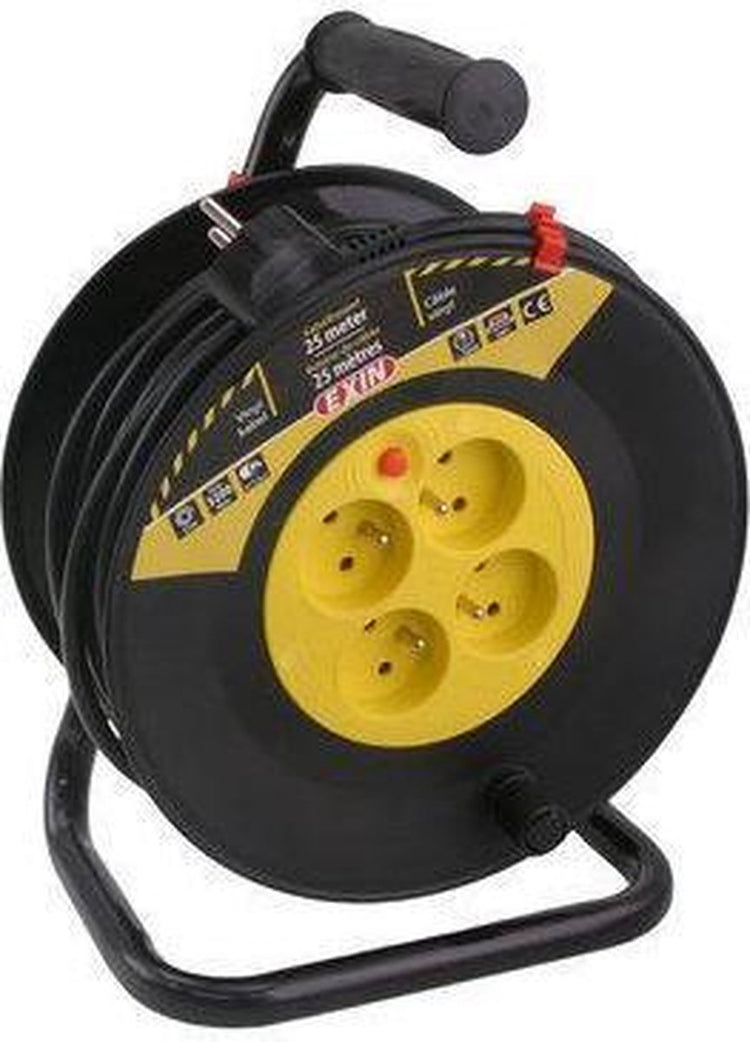 Q-Link Exin-Kabeltrommel – mit Erdungsstift – 25 Meter Kabel – 3 x 1,5 mm² Vinylkabel – schwarz gelb