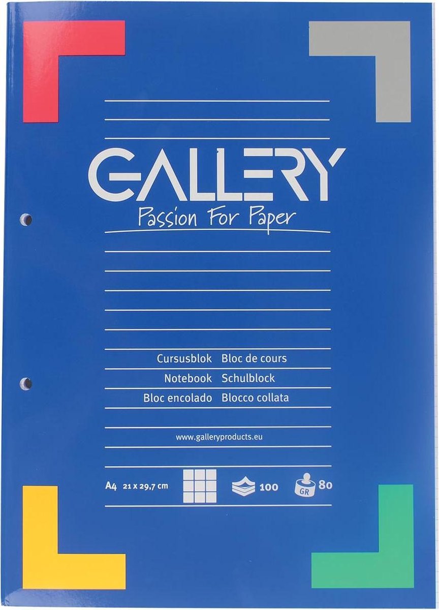 Galerie-Kursblock, ft A4, 80 g m², 2-Loch-Lochung, kariert 5 mm, 100 Blatt