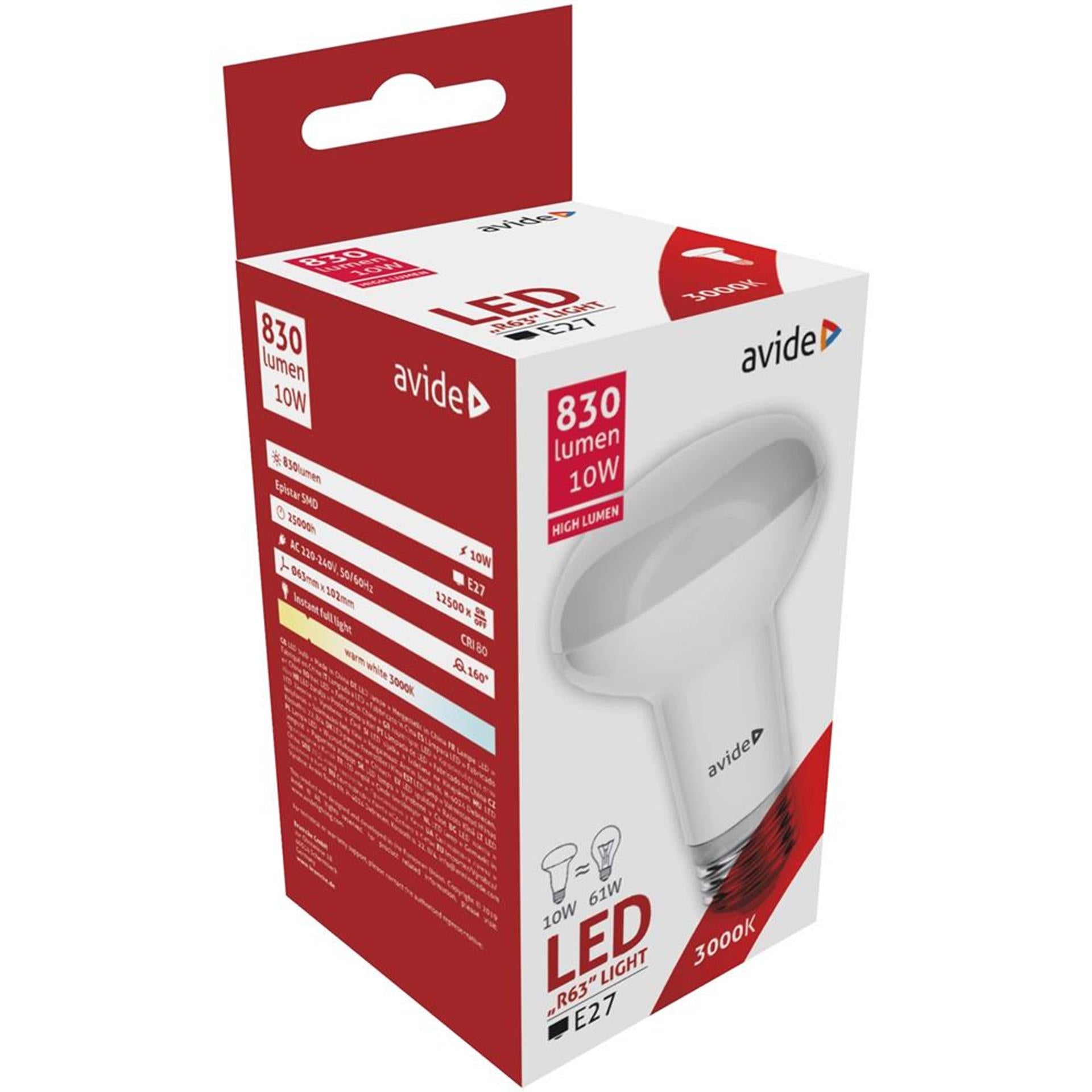 Avide LED R63 10W E27 3000K 830 Lumen