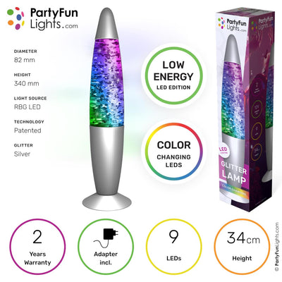 Partyfun Lichter Lava-Lampe Glitzer LED Farbwechsel