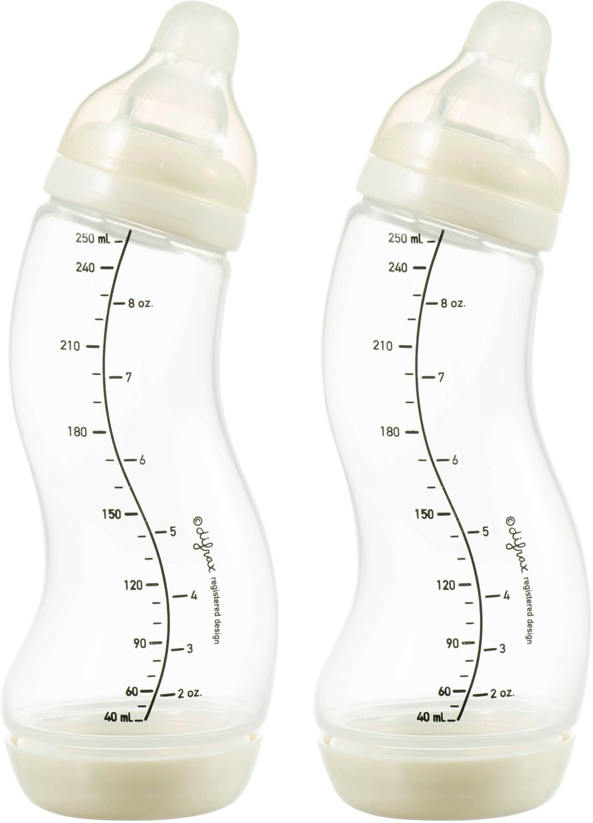 Difrax Natural S Babyflasche – 250 ml – Creme – 2 Stück – Anti-Kolik