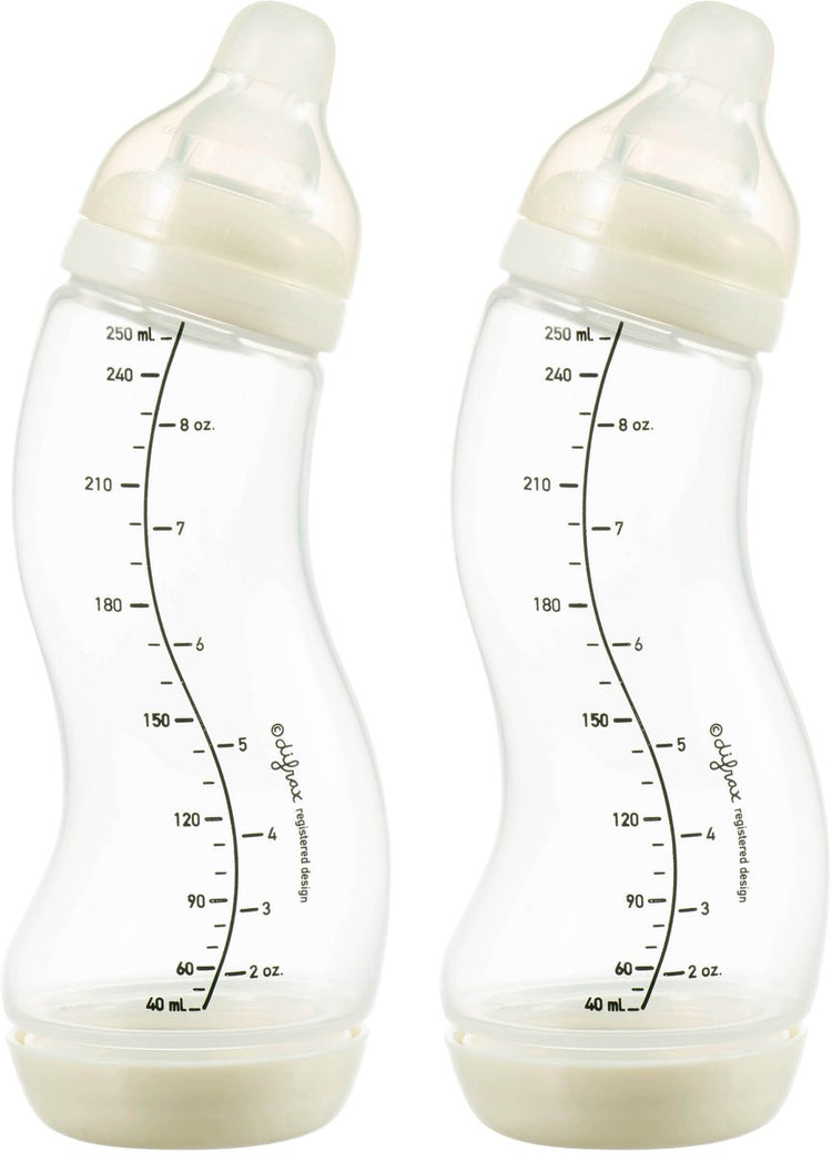 Difrax Natural S Babyflasche – 250 ml – Creme – 2 Stück – Anti-Kolik