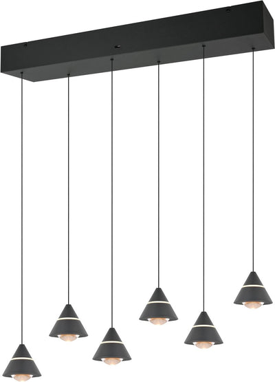 Trio Romeo - Hängelampe - Schwarz matt - inkl. 6x SMD 7W - Deckenmontage - stufenlos höhenverstellbar - Dip-Schalter - nicht dimmbar