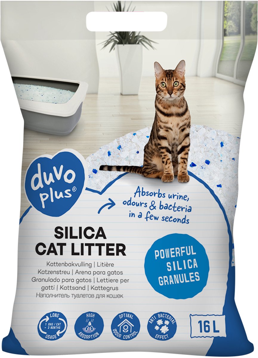 Duvo plus Silica Premium-Katzenstreu – geruchsabsorbierend, staubfrei – 16 l