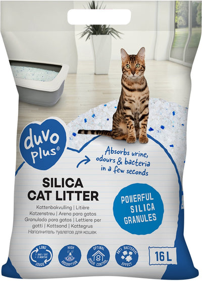 Duvo plus Silica Premium-Katzenstreu – geruchsabsorbierend, staubfrei – 16 l