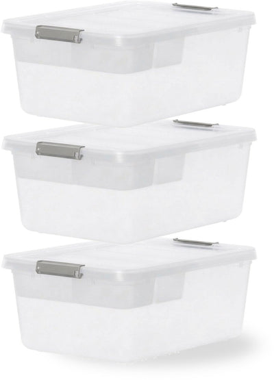 Iris storage Aufbewahrungsbox mit Clips und Einlegeschale – 12,5 l – organisierbar – Kunststoff – transparent grau – 3er-Set