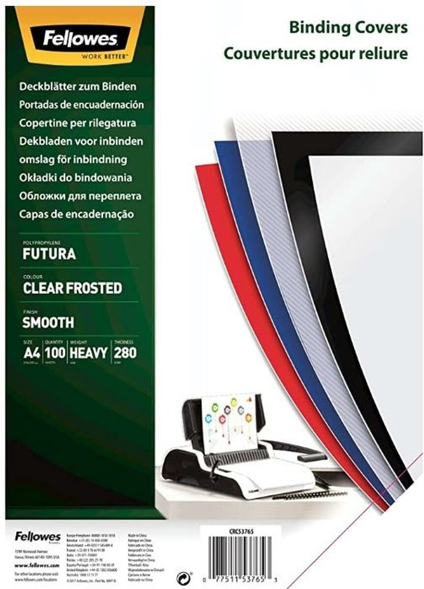 Fellowes Deckblatt – zum Binden – 280 Mikron – Packung mit 100 Stück