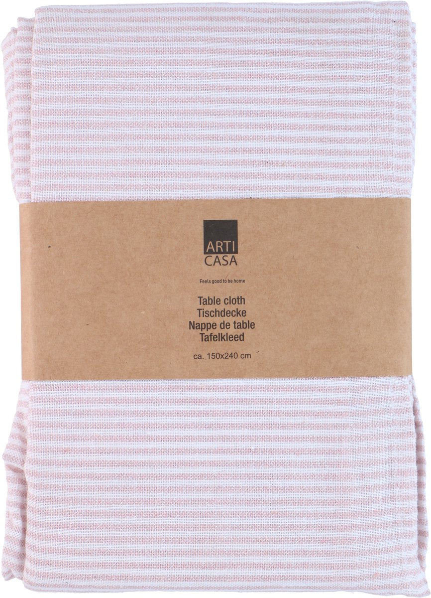 Arti Casa Tischdecke 150x240 cm – Tischdecke rosa gestreift – Tischdecke Materialmix Polyester Baumwolle Lurex – Tischdecke für Esstisch – weiß rosa