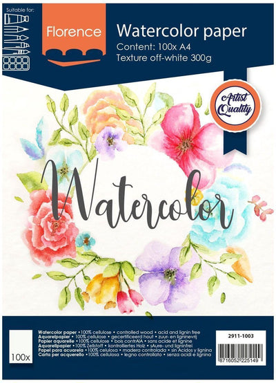 Florence Vaessen Florence Aquarellpapier – gebrochenes Weiß – A4 – 300 g – 100 Blatt