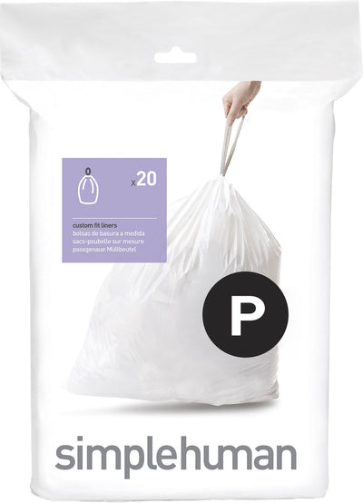 Simplehuman Code P Abfallbeutel – 60 Liter – 20 Stück – mit Kordelzug – weiß