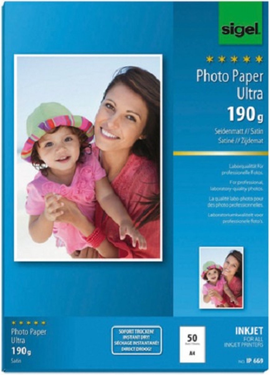 Sigel Inkjet-Fotopapier – Ultra – A4 – seidenmatt – 190 Gramm – 50 Blatt – SI-IP669