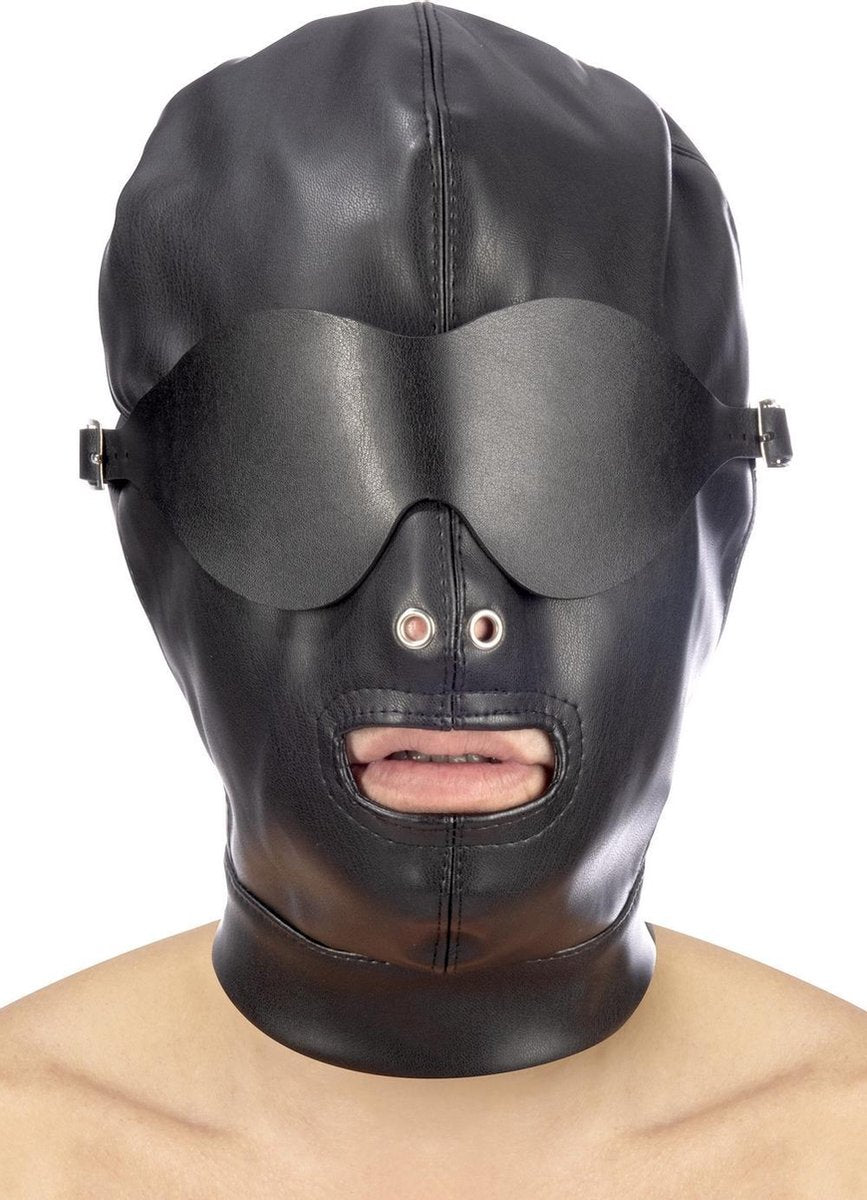 Fetisch-Tentation – Bondage-Maske – freie Nasenlöcher und Mund – abnehmbare Augenbinde – schwarz