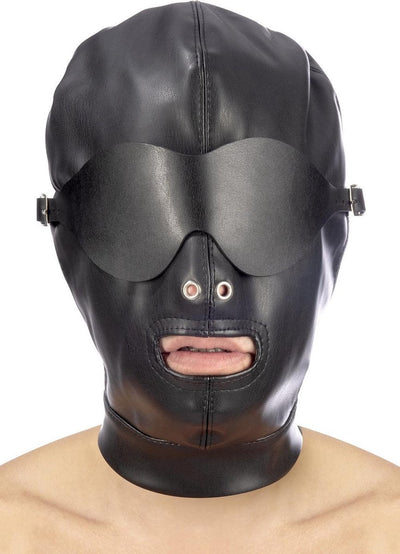 Fetisch-Tentation – Bondage-Maske – freie Nasenlöcher und Mund – abnehmbare Augenbinde – schwarz