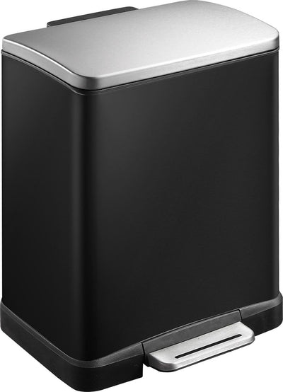 Eko - E-Cube Treteimer 12 Liter - Edelstahl Kunststoff - Schwarz glänzend, Edelstahl matt - Abfalleimer