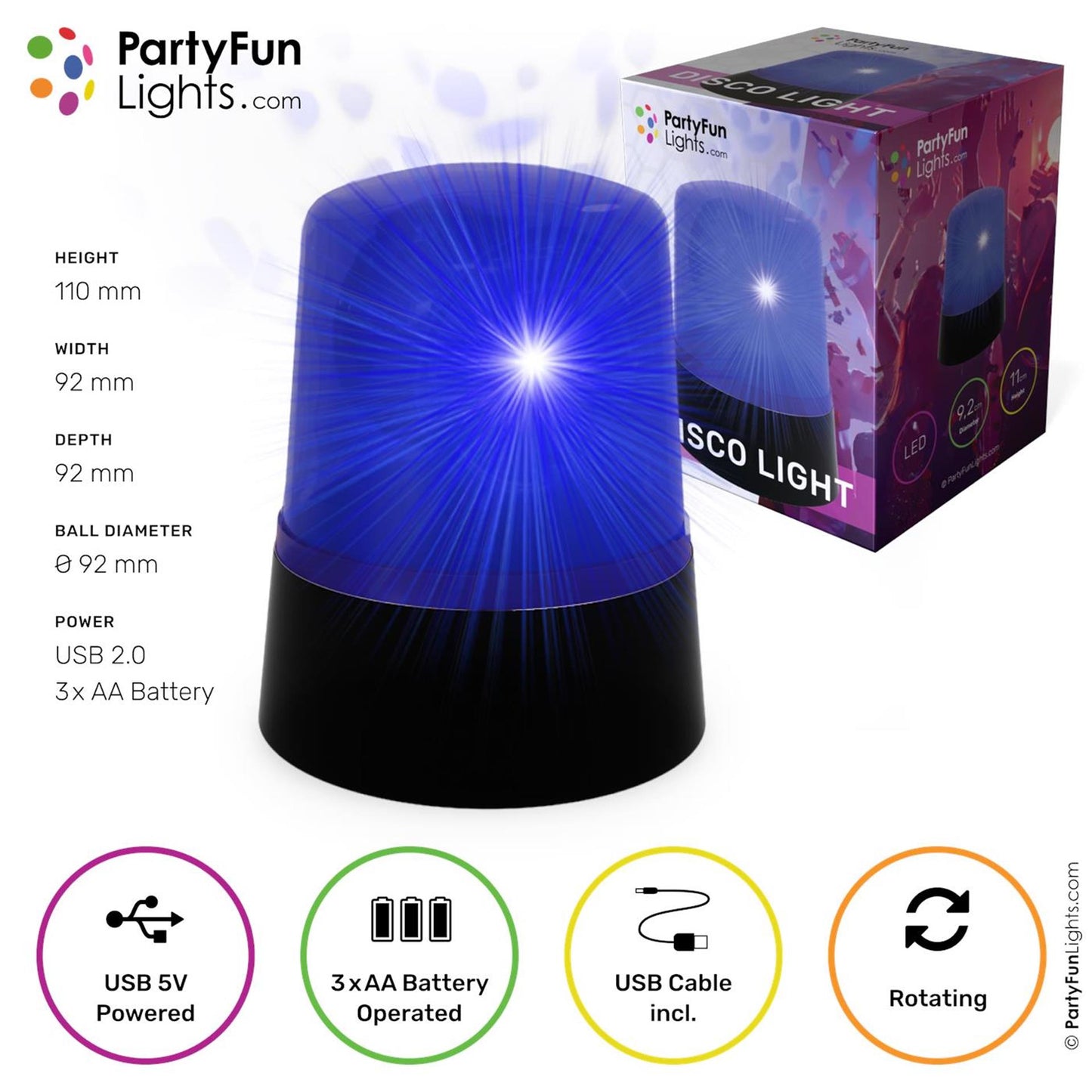 Partyfun Lights Tischlampe Mini Polizeilicht LED Blau